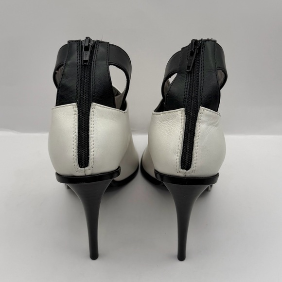 Tibi New York Luxury Abbie Peep Toe Booties Italy Leather Black White Heels 8.5 - Picture 6 of 8